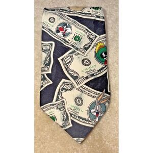 Looney Tunes Money Mania Tie 1996 Men's Designer 100% Silk Novelty Necktie